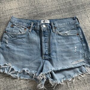 Agolde Women's Frayed Hem Jean Shorts - Light Blue